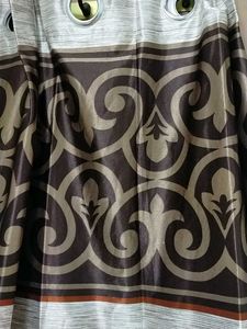 Elegant Brown &amp; Silver Floral 7 Feet Curtain