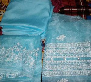 Aqua Blue Embroidered Unstitched Suit