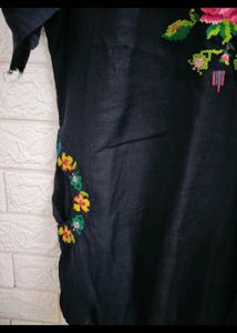 Floral Embroidered Black Top