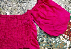 Pink Crop Top with Bell Sleeves