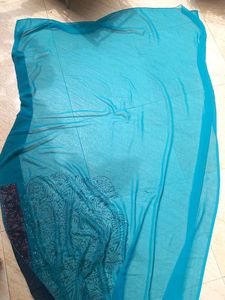 Sea Green Beautiful Saree With Border,Sequins Work