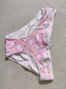 Pink Bunny Print Laced Briefs