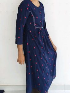 Navy Blue Printed Kurti Dress – Elegant &amp; Comfy! ✨