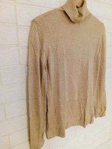 Beige Turtleneck Knit Sweater