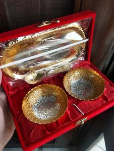 Gold Silver Plated Bowl Tray Set