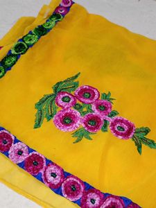 Yellow Florals Work Saree