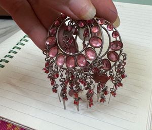 Pink Silver Chandelier Earrings