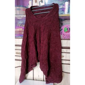 Burgundy Knitted Poncho