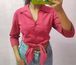 Dark Pink Shirt Knot Top