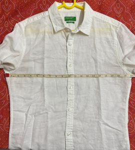 Benetton Off White Linen Long Sleeve Shirt
