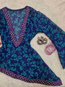 Y2k Floral Print Asymmetrical Sheer Kurti Top