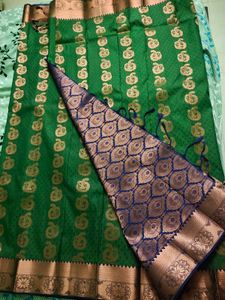 💚Bottle Green Semi Silk Saree