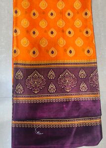 Poly Silk Saree with Orange &amp; Deep Purple Design