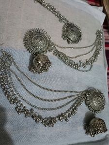 Oxidised Traditional Earrings With Mang Tikka