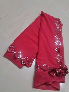 Red Mirror Work Saree