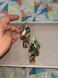 Statement Gold &amp; Emerald Earrings