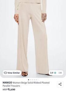 Mango Solid Ribbed Pleated Parallel Trouser