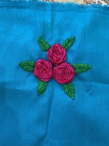 Blue Organza Saree with Floral Embroidery