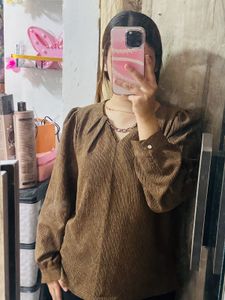 crepe Brown Long Sleeve Top