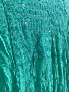 Vibrant Mint Green Embellished Crinkled Kurti