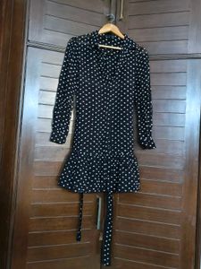 Endless Rose Women Black Polka Dot Dress With Belt