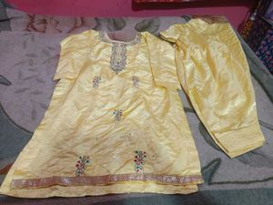 Yellow Embroidered punjabi Suit salwar