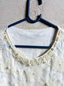 NEW Beautiful Partywear Lace Top Layered Cream