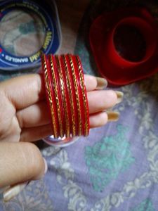 Red & Gold Bangles - Set of 6