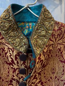 Elegant Maroon &amp; Gold Sherwani