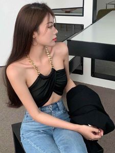 SHEIN  GOLD CHAIN HALTER TIE UP CROP TOP