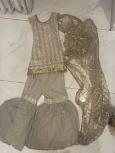 Elegant Grey &amp; Gold Sharara Suit