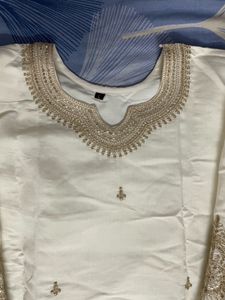 Elegant White &amp; Gold Embroidered Kurti