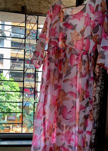 White Floral Printed Frock