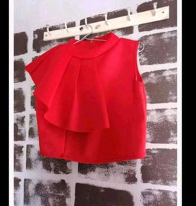 Red Ruffle Sleeveless Top