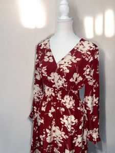 Maroon Mulvari Floral Printed Dress