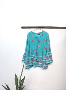 Turquoise Blue Floral Tunic