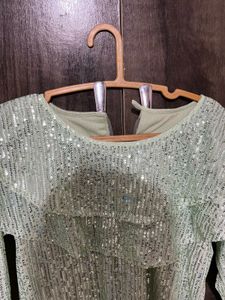 Mint Sequin Ruffle Top