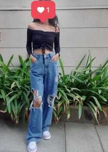 Bohoo Black Offshoulder Crop Top