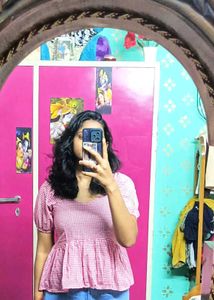 Pink Gingham Peplum Top