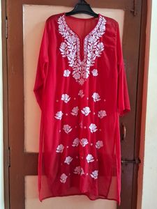 Red Chikankari Kurti