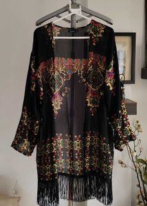 Plus Printed Fringe Kimono