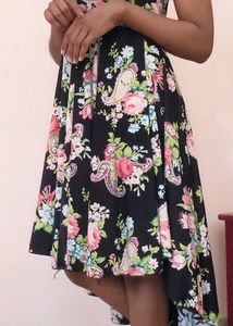 Women's Umberlla Cut Floral Print Black Frock