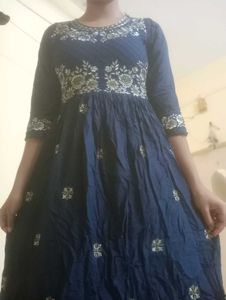 Navy Embroidered Anarkali Dress