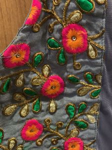Magenta &amp; Sheer Overlay Skirt &amp; Embroidery Blouse