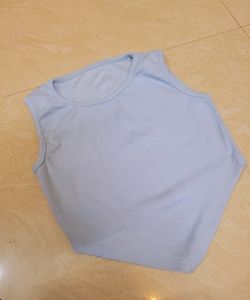 Blue V Shape Bottom Crop Top