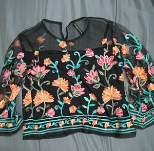 Floral Embroidered Mesh Top