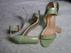 Mint Green Croc Ankle Strap Heels