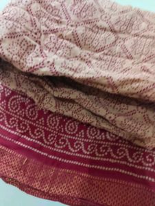 Red And Nude Color Cotton Mulmul Saree