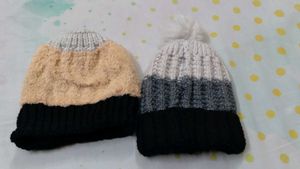 Pom-Pom Beanie Hats (Set of 2)