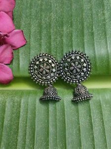 Oxidized Silver Jhumka Earrings
